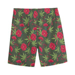 Hemp Leaves And Flowers Pattern Print Men's Sports Shorts