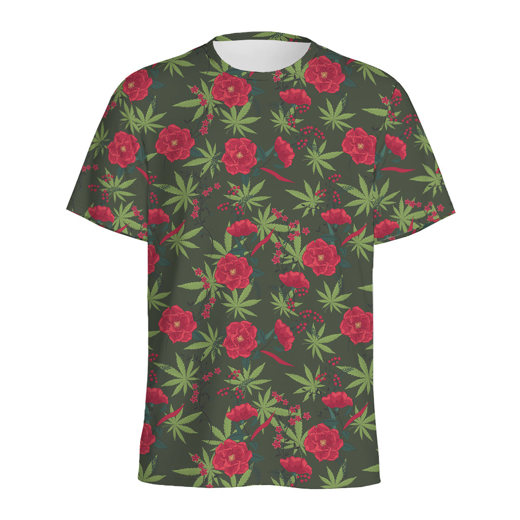 Hemp Leaves And Flowers Pattern Print Men's Sports T-Shirt