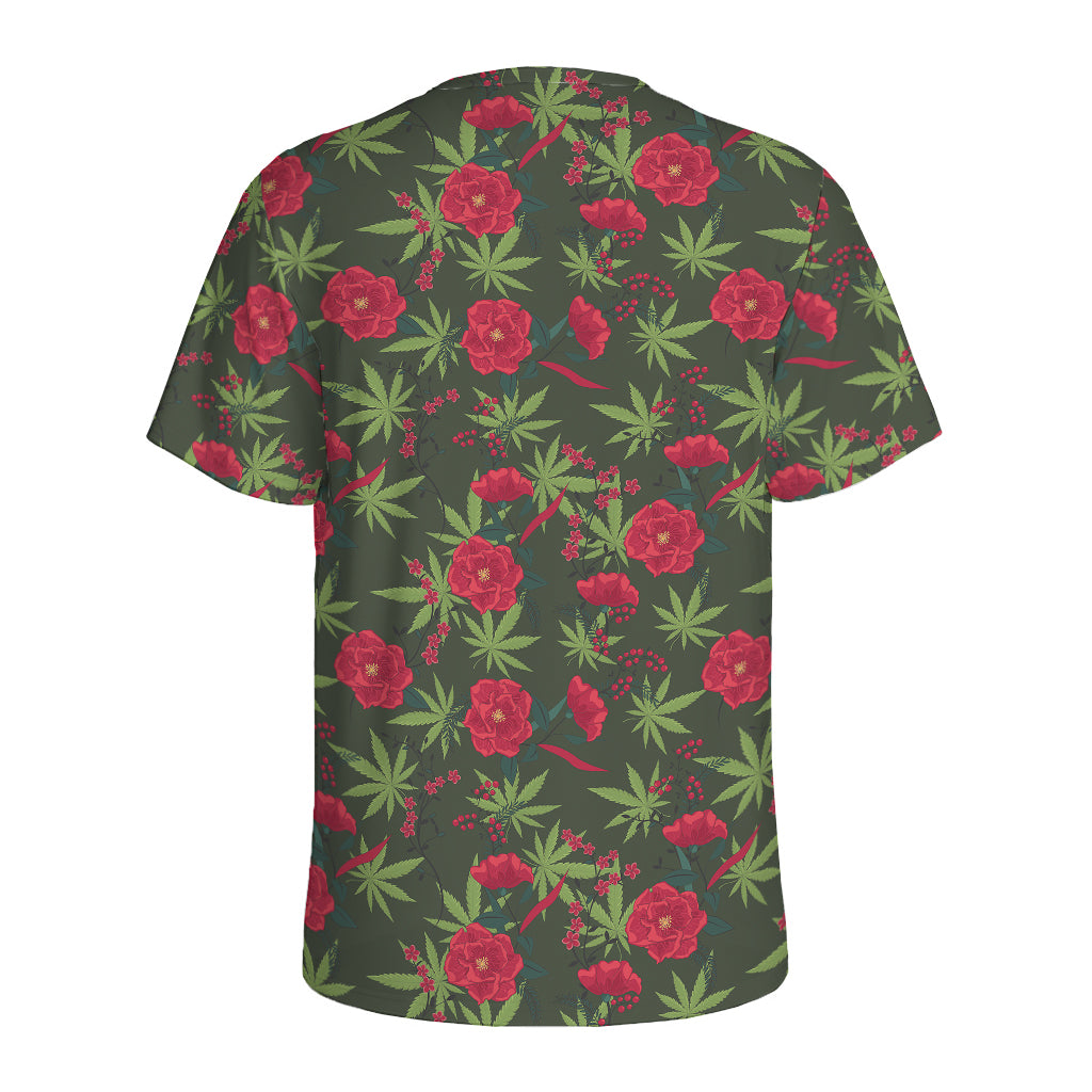 Hemp Leaves And Flowers Pattern Print Men's Sports T-Shirt