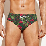 Hemp Leaves And Flowers Pattern Print Men's Swim Briefs