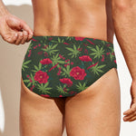 Hemp Leaves And Flowers Pattern Print Men's Swim Briefs