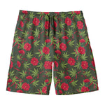 Hemp Leaves And Flowers Pattern Print Men's Swim Trunks