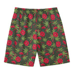 Hemp Leaves And Flowers Pattern Print Men's Swim Trunks