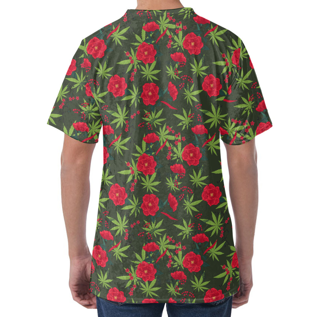 Hemp Leaves And Flowers Pattern Print Men's Velvet T-Shirt