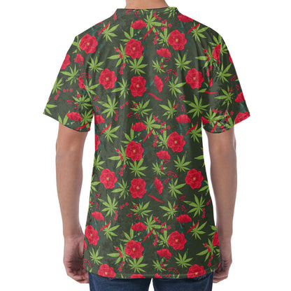 Hemp Leaves And Flowers Pattern Print Men's Velvet T-Shirt