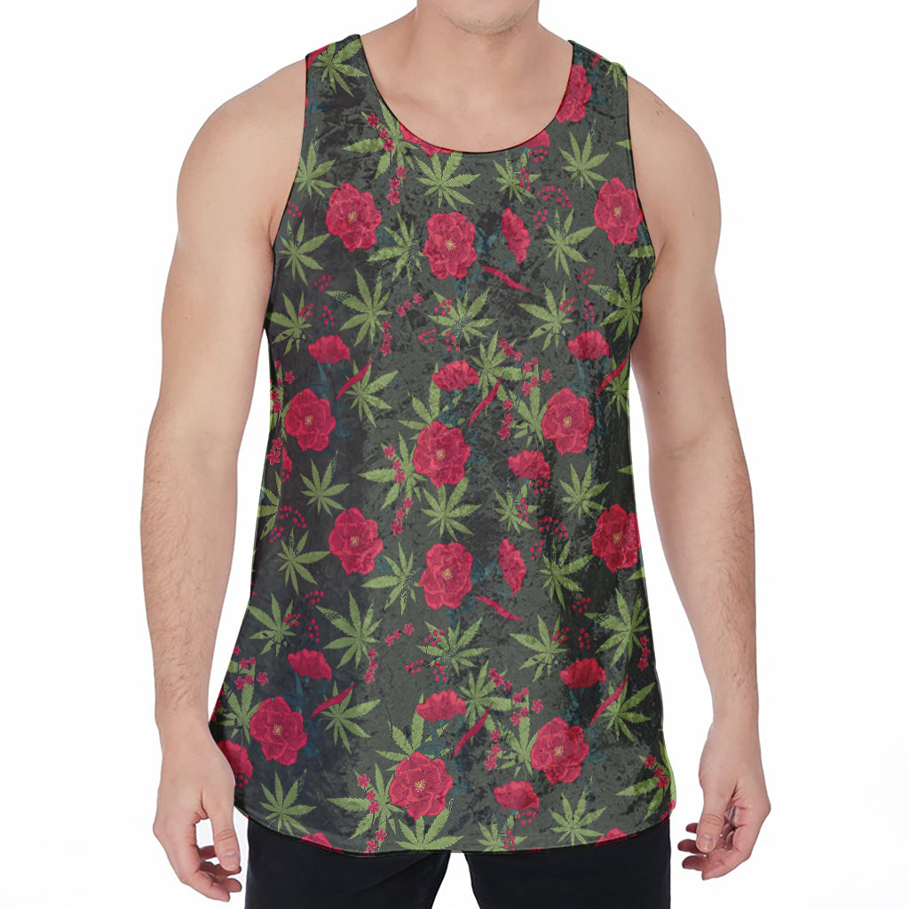 Hemp Leaves And Flowers Pattern Print Men's Velvet Tank Top