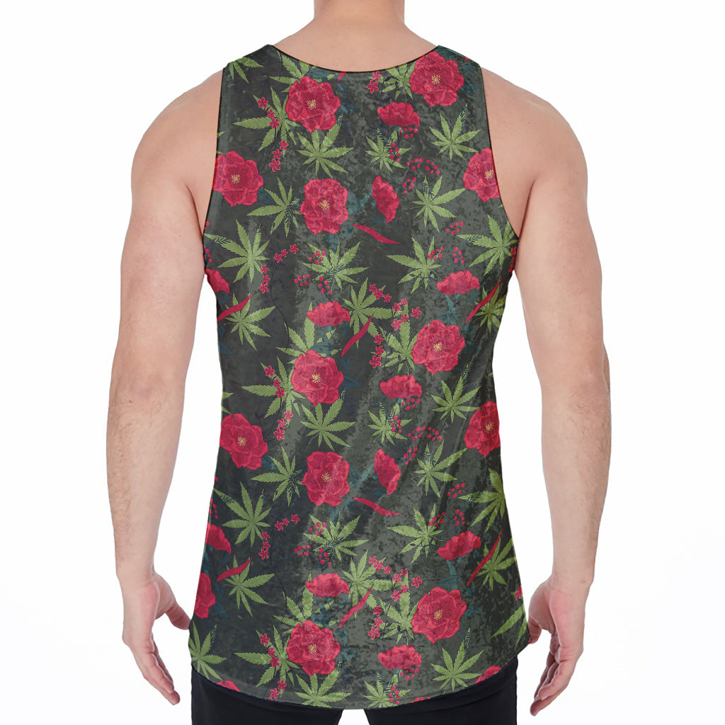 Hemp Leaves And Flowers Pattern Print Men's Velvet Tank Top
