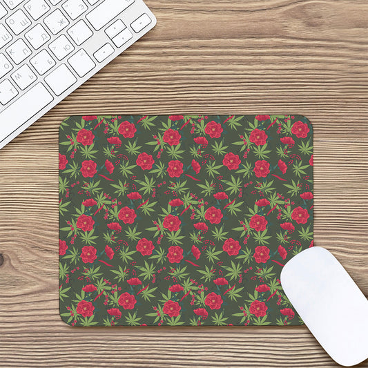 Hemp Leaves And Flowers Pattern Print Mouse Pad