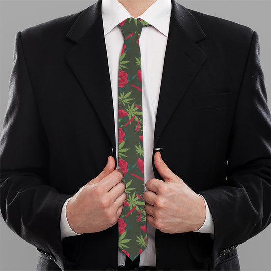 Hemp Leaves And Flowers Pattern Print Necktie