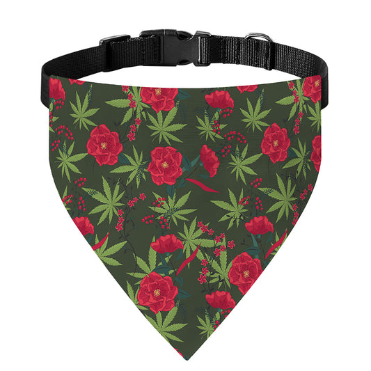 Hemp Leaves And Flowers Pattern Print Over The Collar Dog Bandana