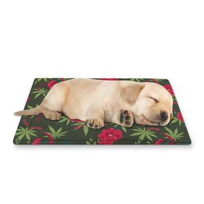 Hemp Leaves And Flowers Pattern Print Pet Cooling Mat Cover