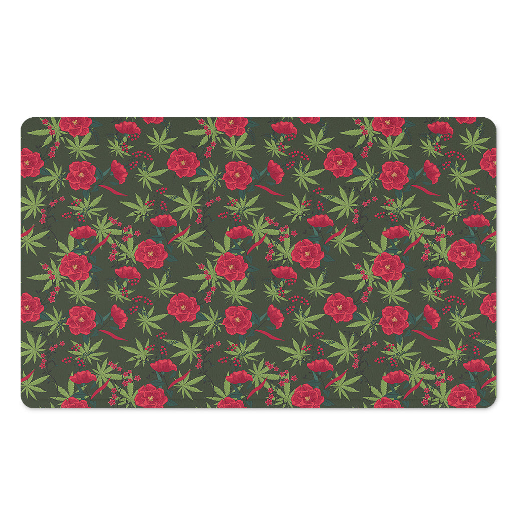 Hemp Leaves And Flowers Pattern Print Polyester Doormat
