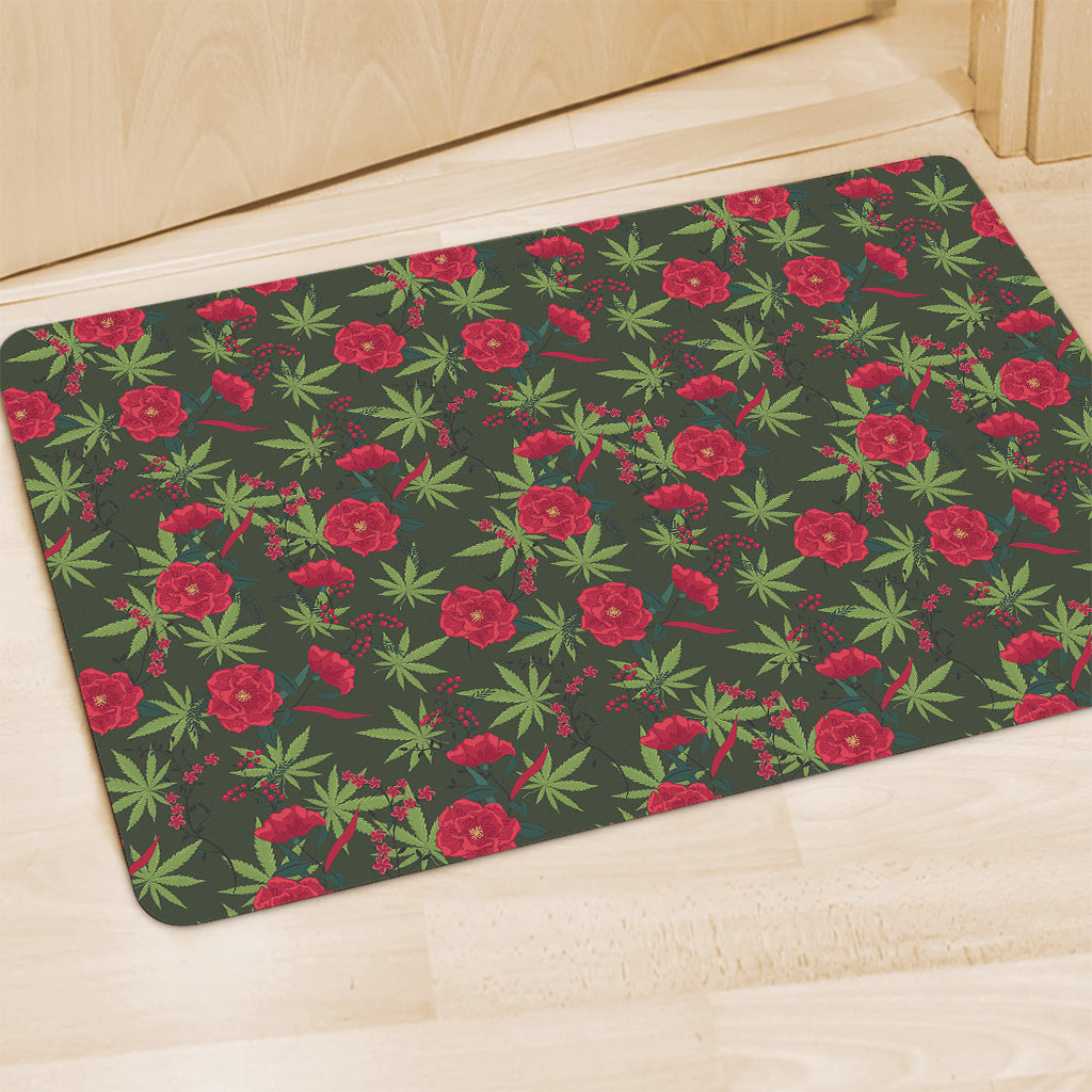 Hemp Leaves And Flowers Pattern Print Polyester Doormat