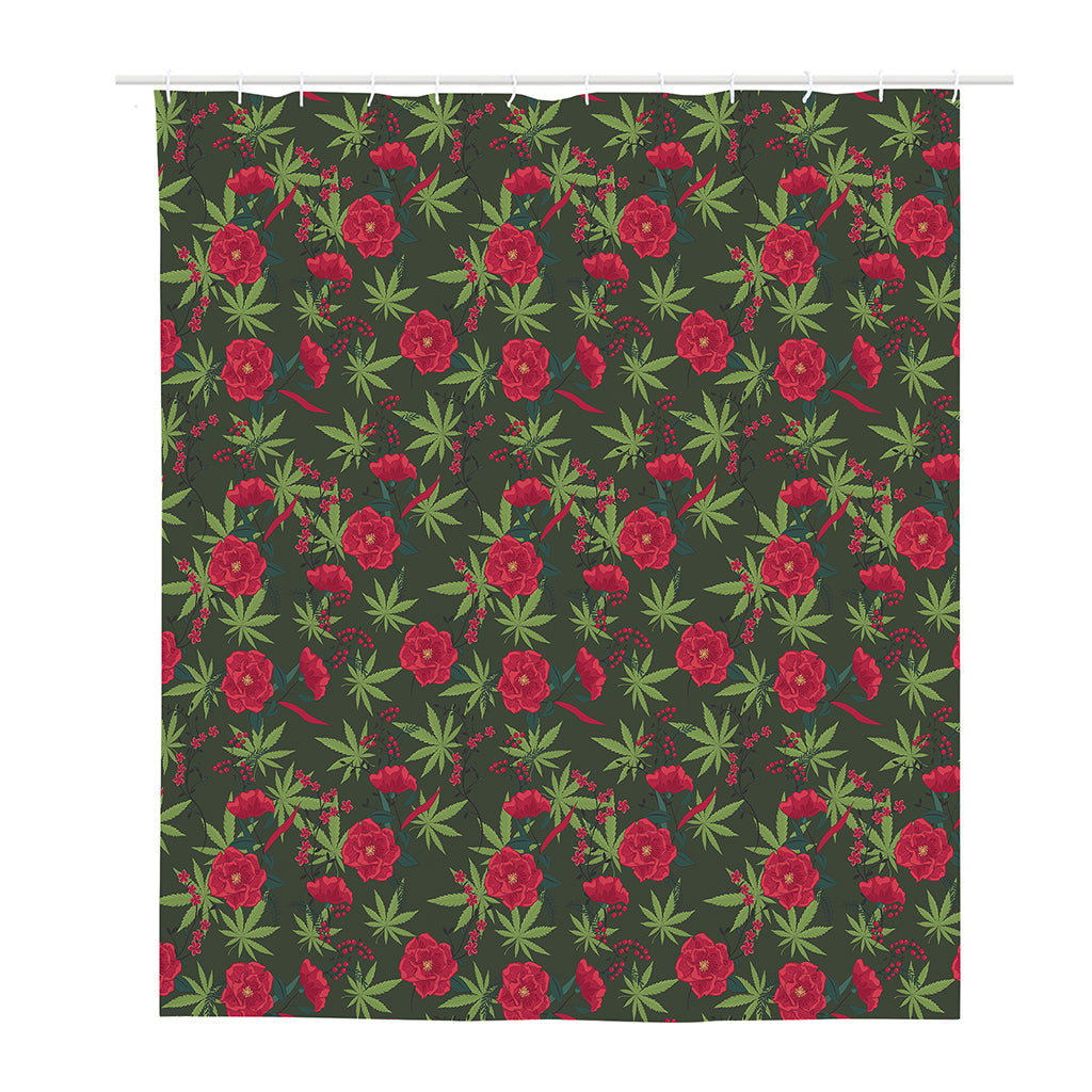 Hemp Leaves And Flowers Pattern Print Polyester Shower Curtain