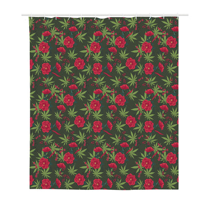 Hemp Leaves And Flowers Pattern Print Polyester Shower Curtain