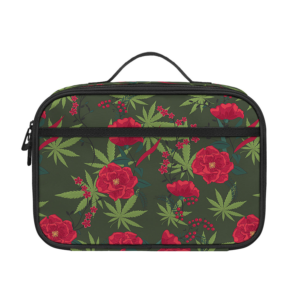 Hemp Leaves And Flowers Pattern Print Portable Lunch Bag