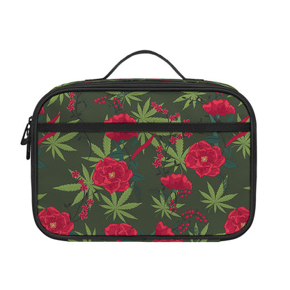 Hemp Leaves And Flowers Pattern Print Portable Lunch Bag