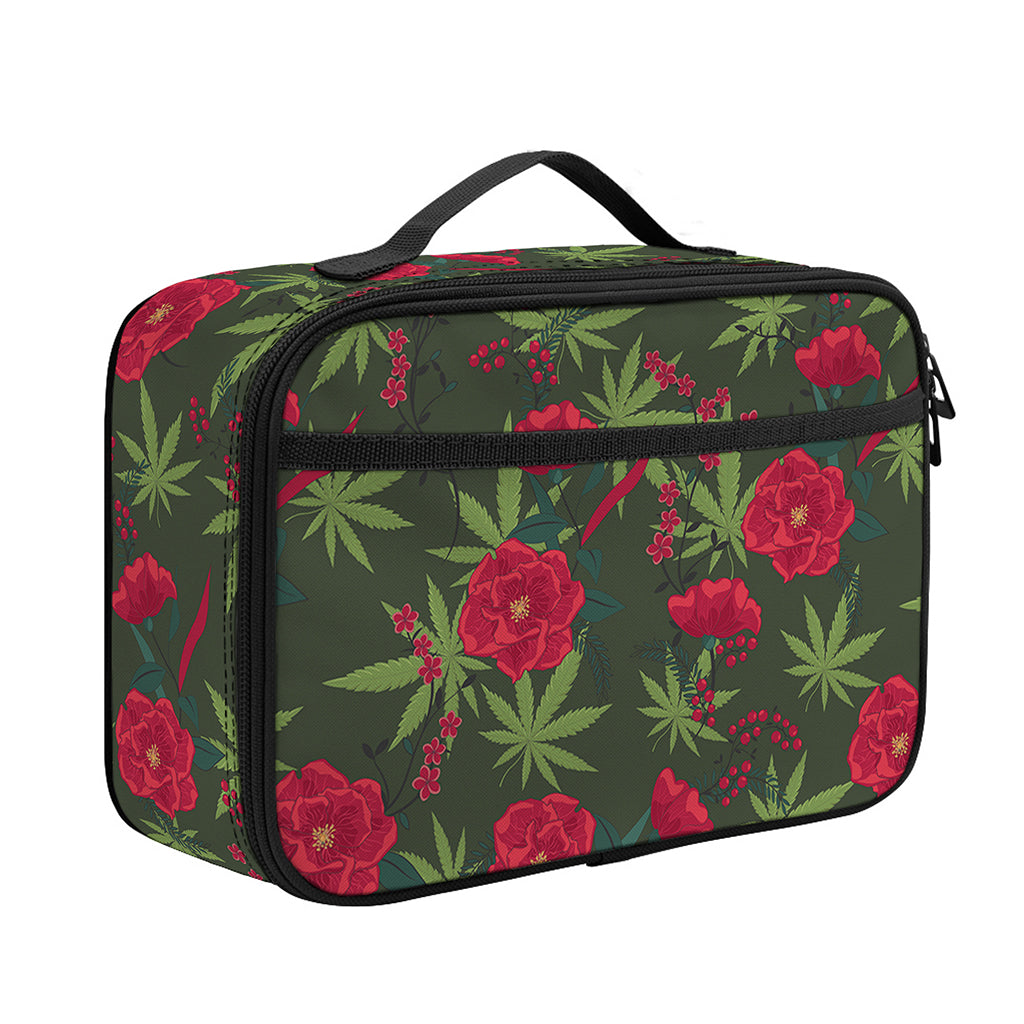 Hemp Leaves And Flowers Pattern Print Portable Lunch Bag