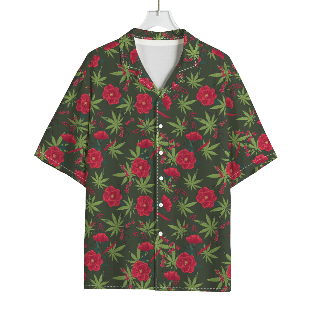 Hemp Leaves And Flowers Pattern Print Rayon Hawaiian Shirt