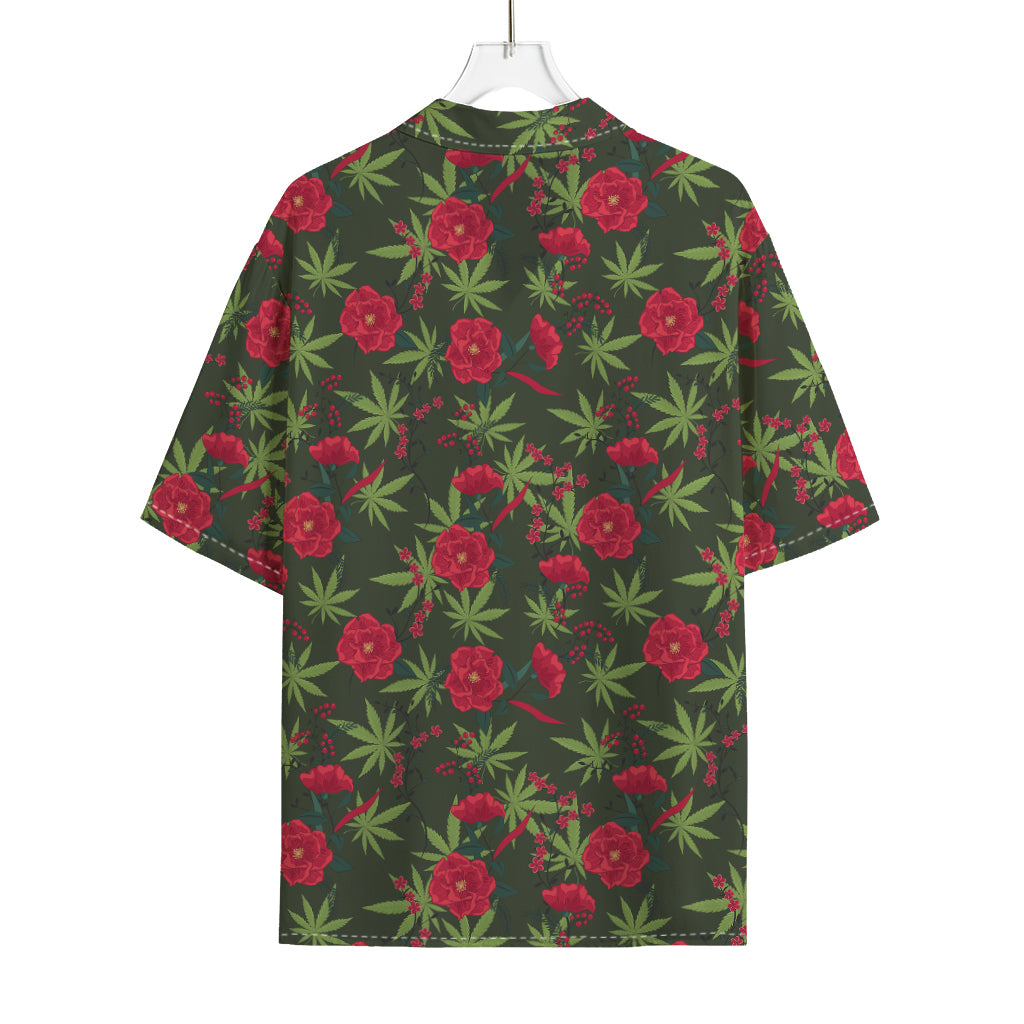 Hemp Leaves And Flowers Pattern Print Rayon Hawaiian Shirt