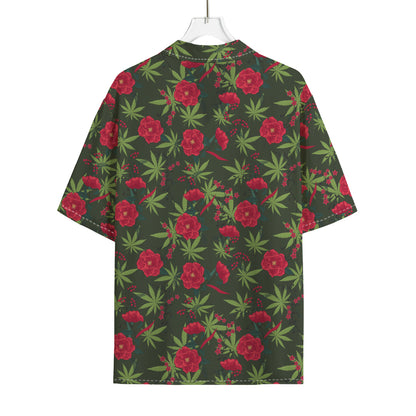 Hemp Leaves And Flowers Pattern Print Rayon Hawaiian Shirt