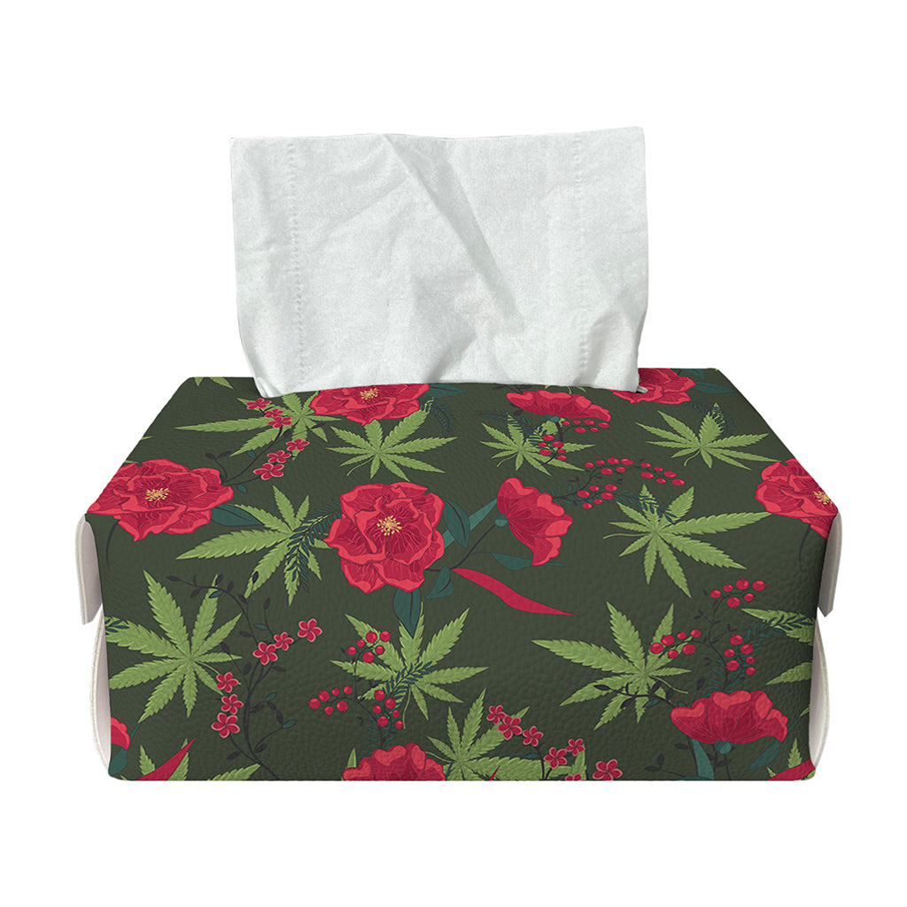 Hemp Leaves And Flowers Pattern Print Rectangle Tissue Box Cover