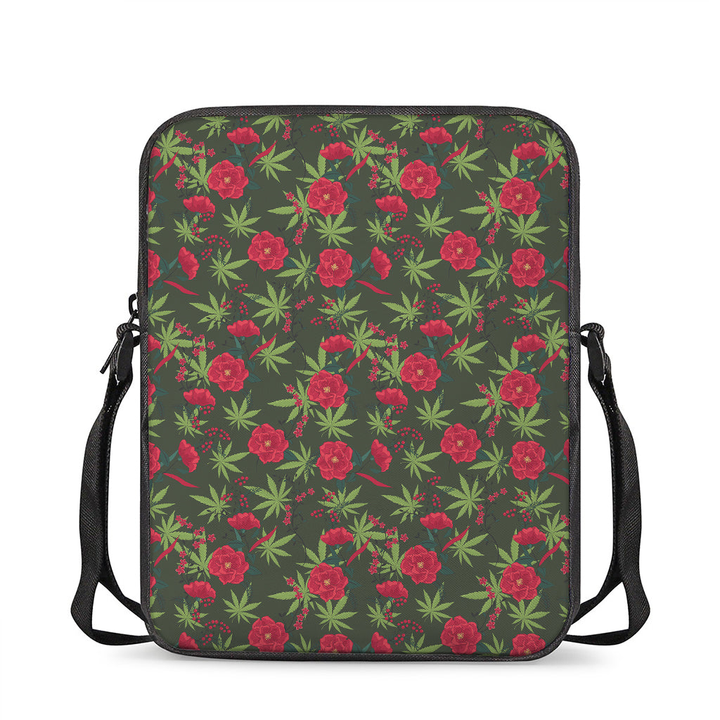 Hemp Leaves And Flowers Pattern Print Rectangular Crossbody Bag