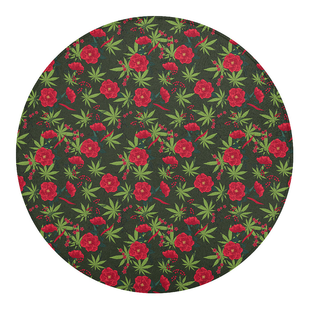 Hemp Leaves And Flowers Pattern Print Round Blanket