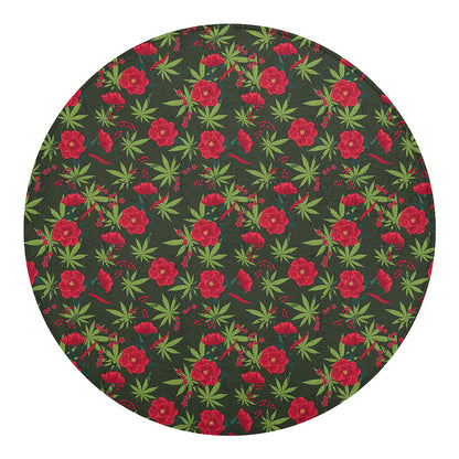 Hemp Leaves And Flowers Pattern Print Round Blanket
