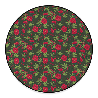 Hemp Leaves And Flowers Pattern Print Round Floor Mat