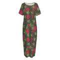 Hemp Leaves And Flowers Pattern Print Short Sleeve Long Nightdress