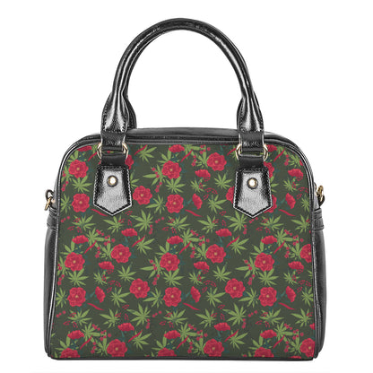 Hemp Leaves And Flowers Pattern Print Shoulder Handbag