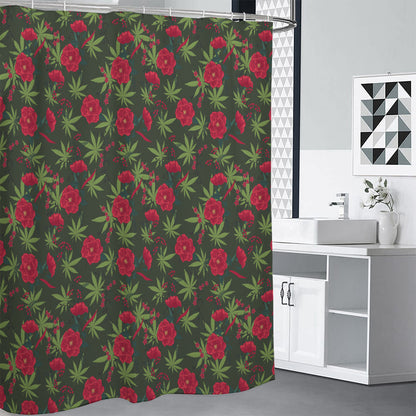 Hemp Leaves And Flowers Pattern Print Shower Curtain