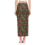Hemp Leaves And Flowers Pattern Print Side Slit Maxi Skirt