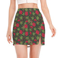 Hemp Leaves And Flowers Pattern Print Side Slit Mini Skirt