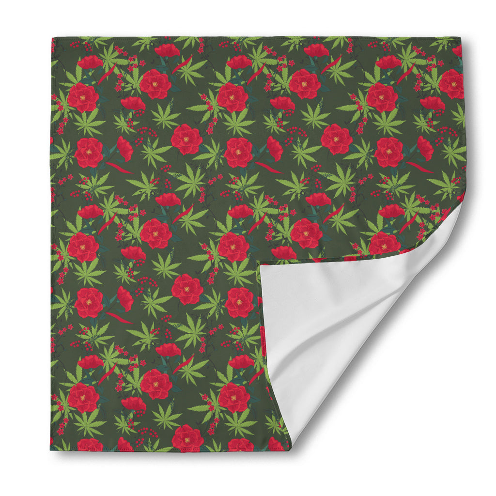 Hemp Leaves And Flowers Pattern Print Silk Bandana