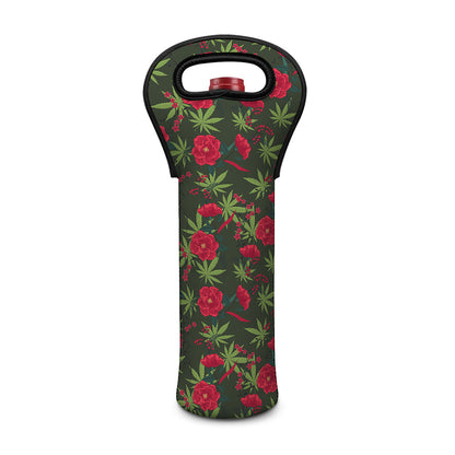 Hemp Leaves And Flowers Pattern Print Single Neoprene Wine Tote