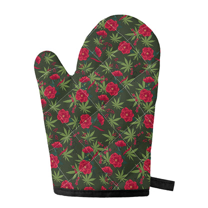 Hemp Leaves And Flowers Pattern Print Single Oven Mitt