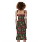 Hemp Leaves And Flowers Pattern Print Slim Fit Midi Cami Dress