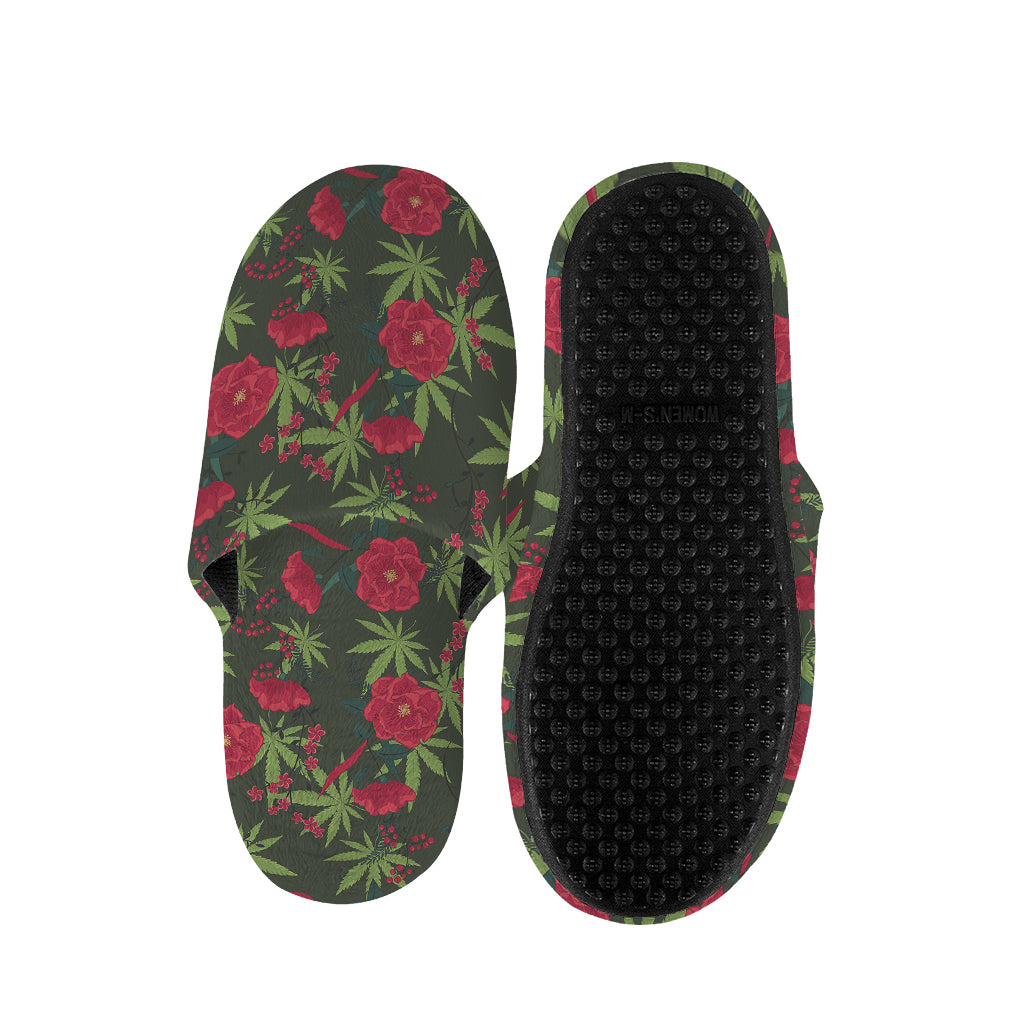 Hemp Leaves And Flowers Pattern Print Slippers