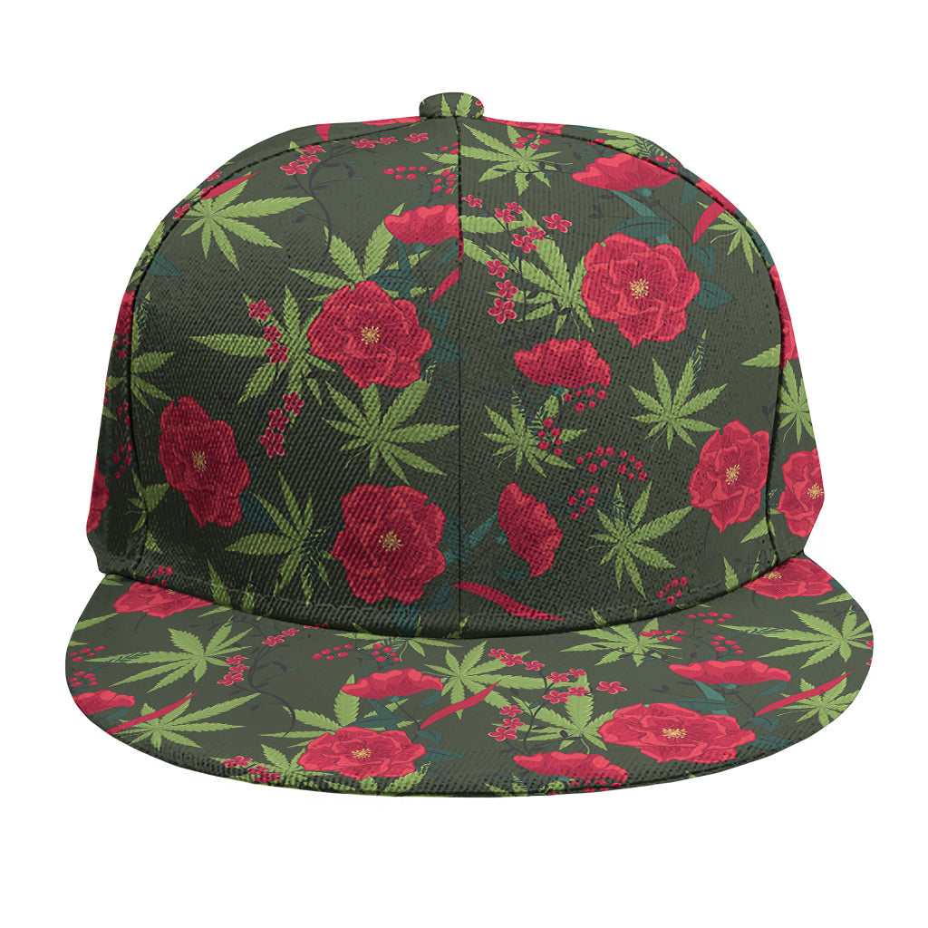 Hemp Leaves And Flowers Pattern Print Snapback Cap