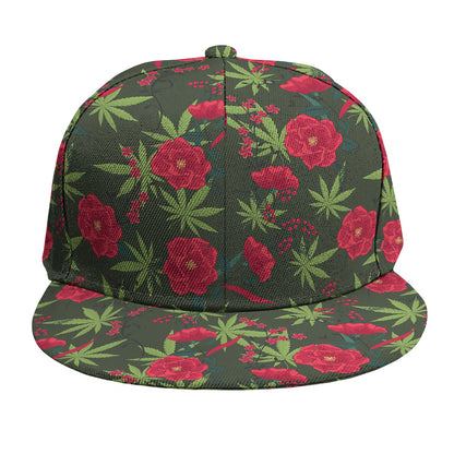 Hemp Leaves And Flowers Pattern Print Snapback Cap