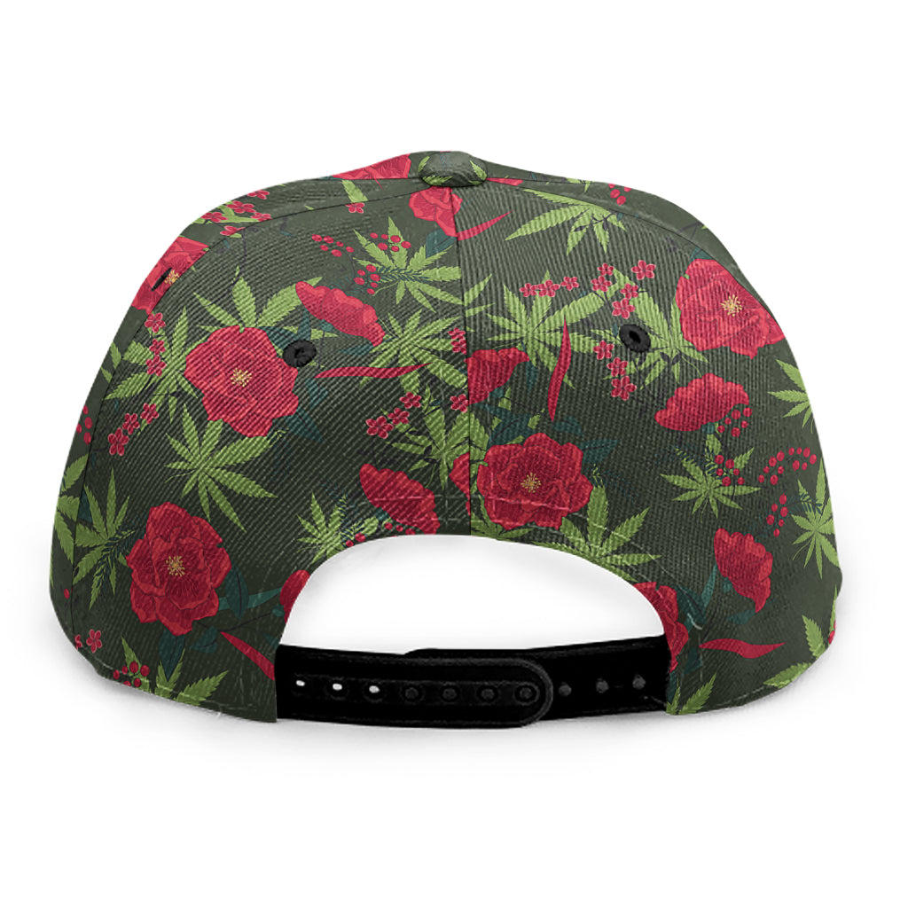 Hemp Leaves And Flowers Pattern Print Snapback Cap