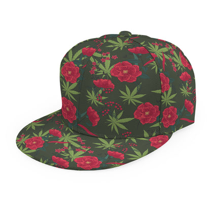Hemp Leaves And Flowers Pattern Print Snapback Cap