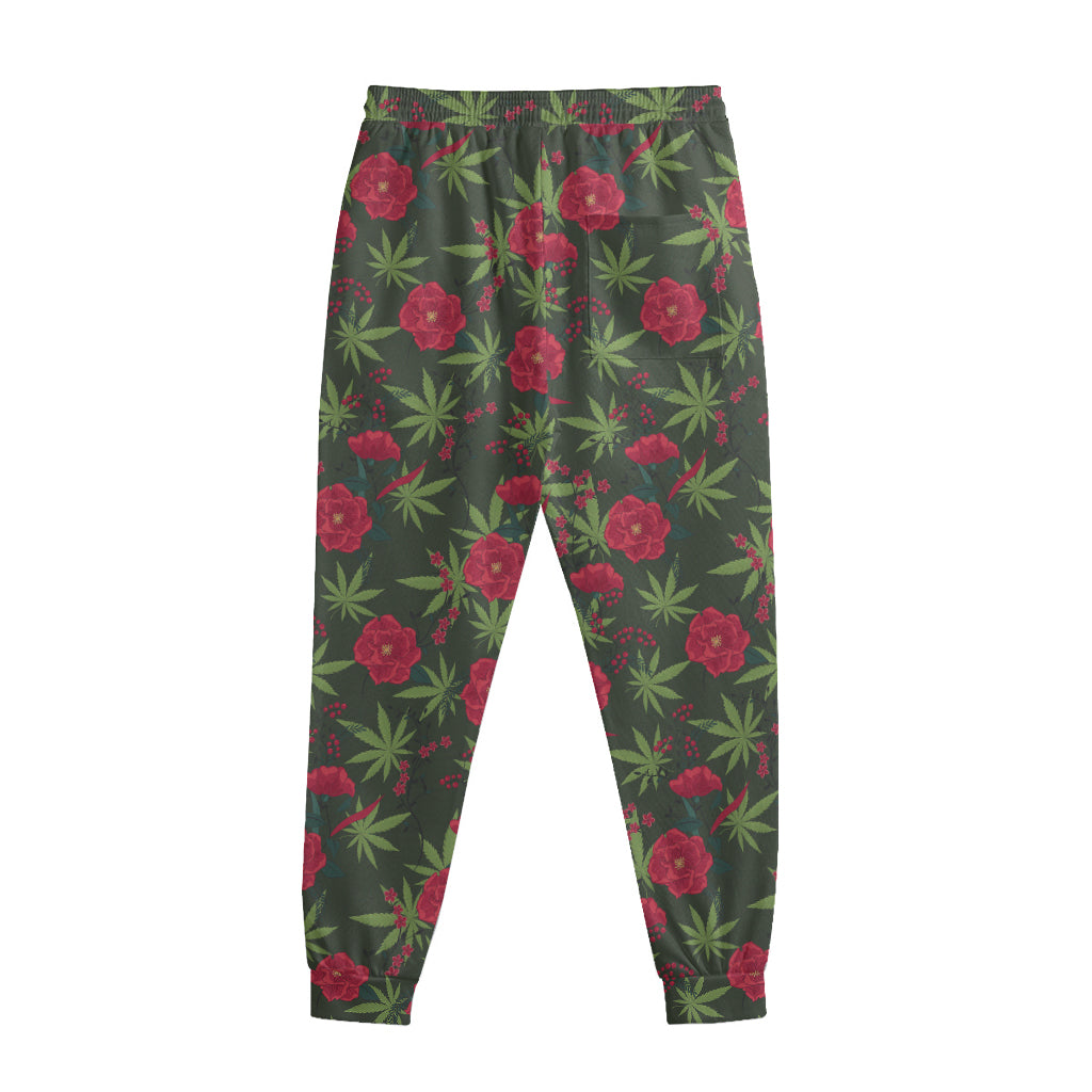 Hemp Leaves And Flowers Pattern Print Sweatpants