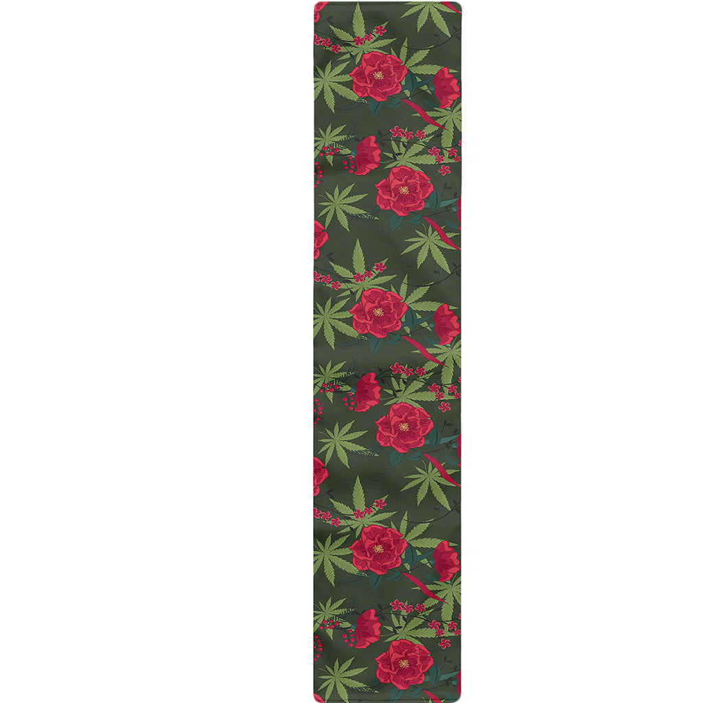 Hemp Leaves And Flowers Pattern Print Table Runner