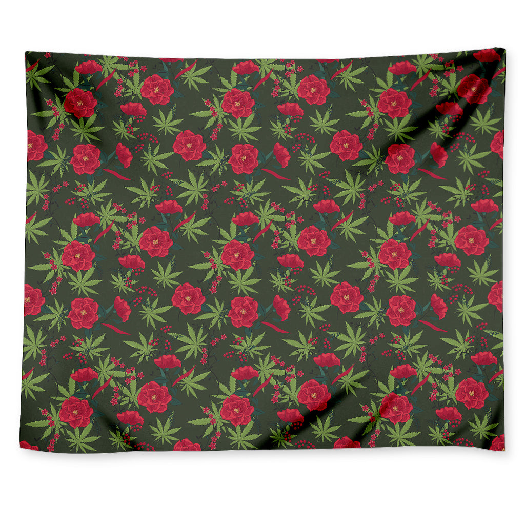 Hemp Leaves And Flowers Pattern Print Tapestry