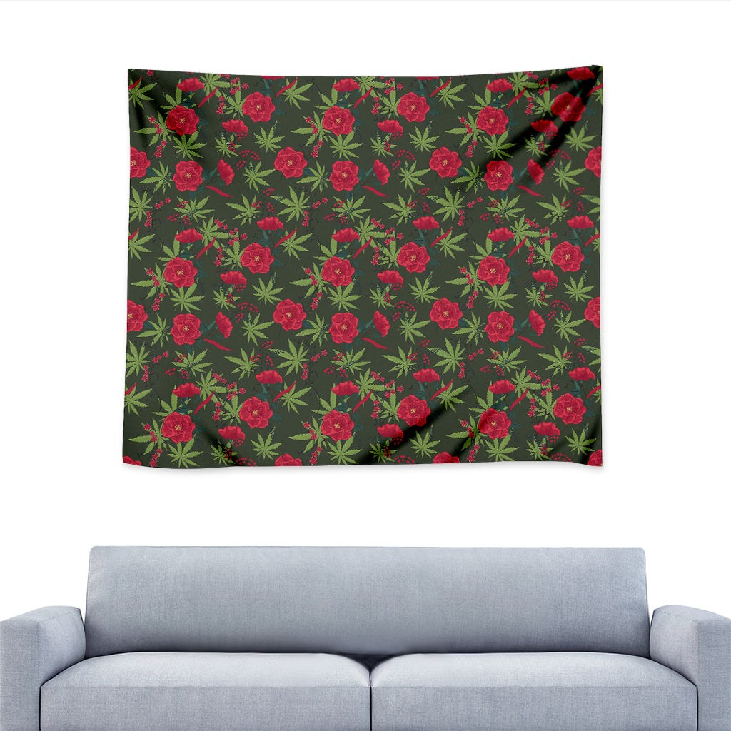 Hemp Leaves And Flowers Pattern Print Tapestry