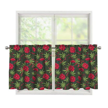 Hemp Leaves And Flowers Pattern Print Tier Curtains