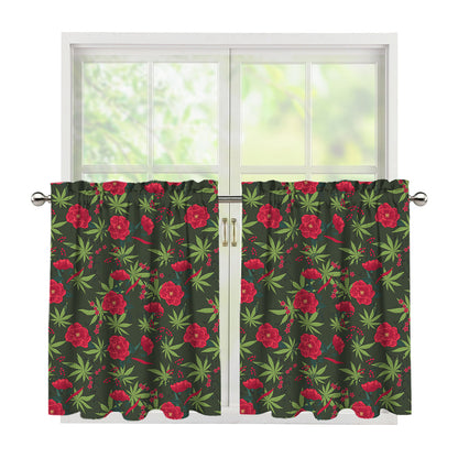 Hemp Leaves And Flowers Pattern Print Tier Curtains